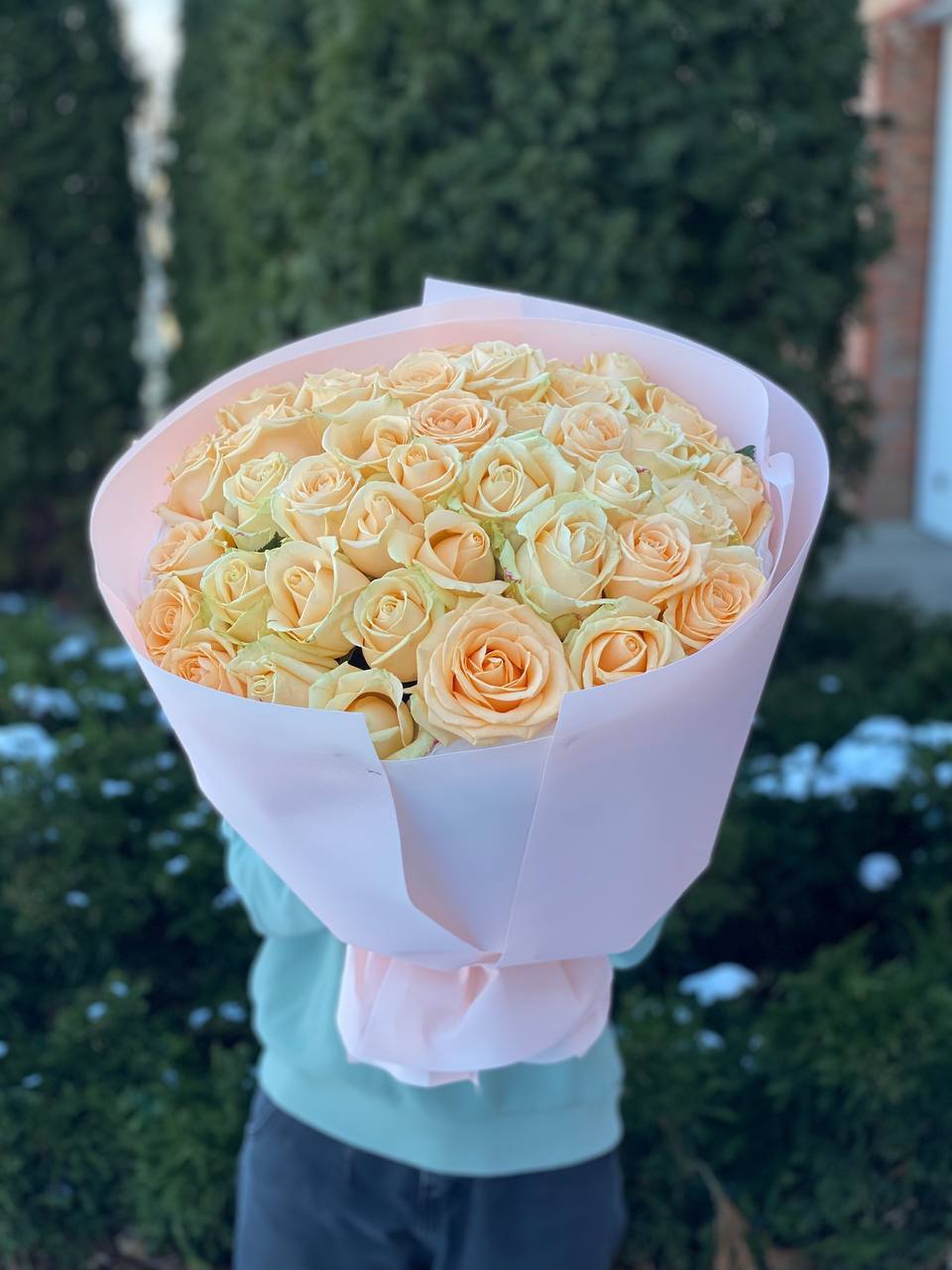 39 роз сорта «Персиковая Аваланж»