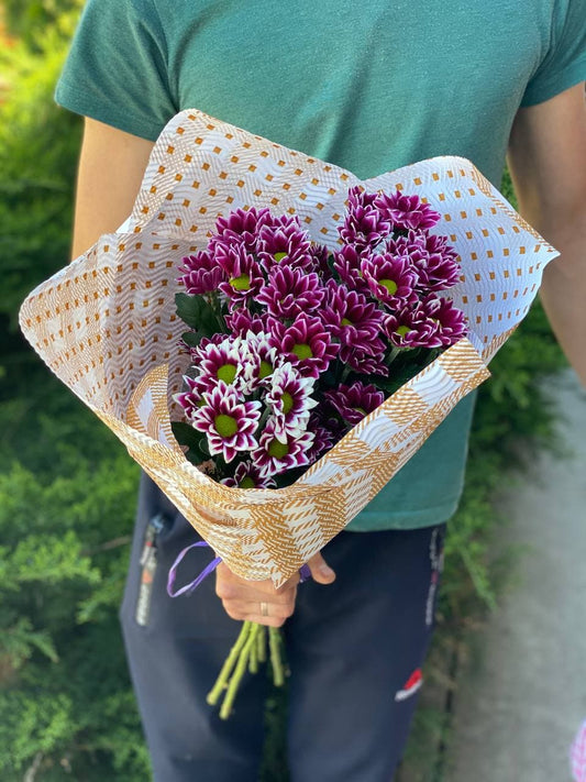 5 розовых хризантем (колір фиолетовий)