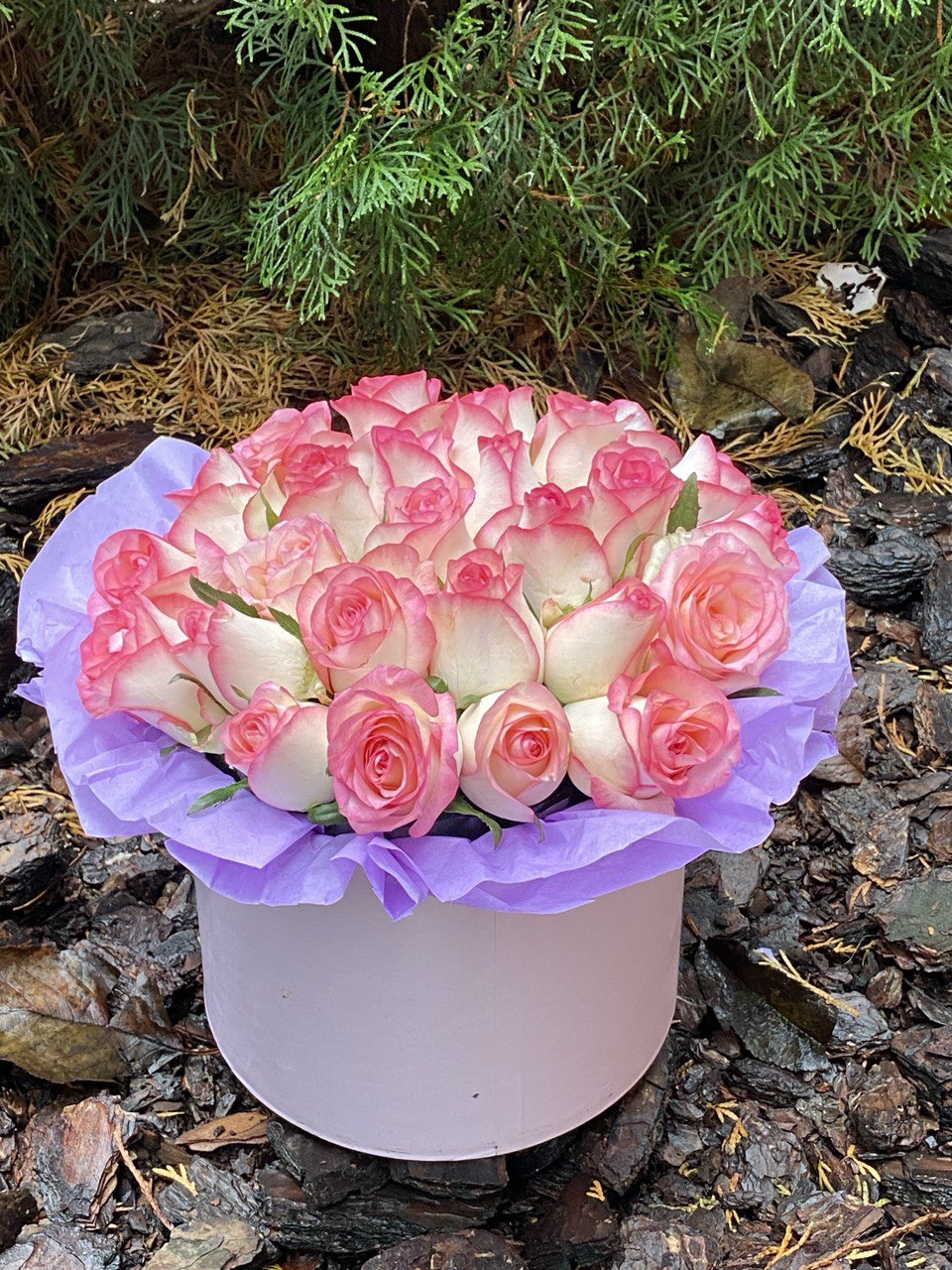 Blumen in einer Hutschachtel, Größe M, Sorte Jumilia