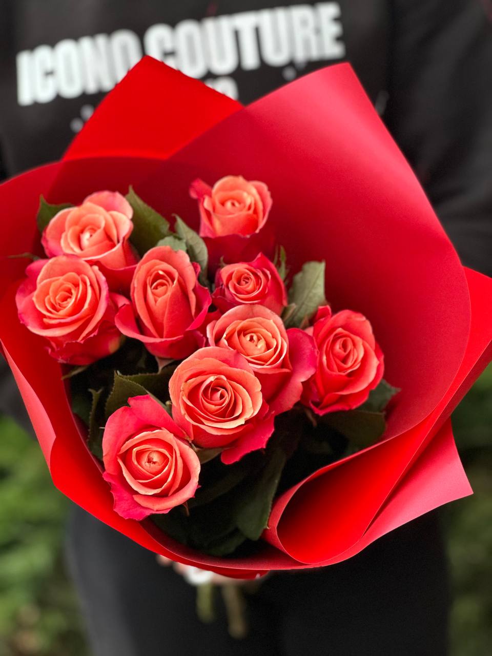 9 Rosen (Farbe Orange) 50 cm